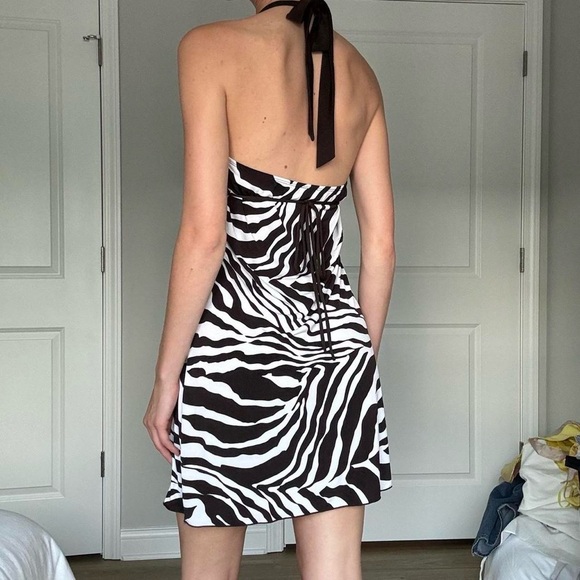 Vintage brown and white zebra halter neck mini/midi dress - Picture 2 of 7